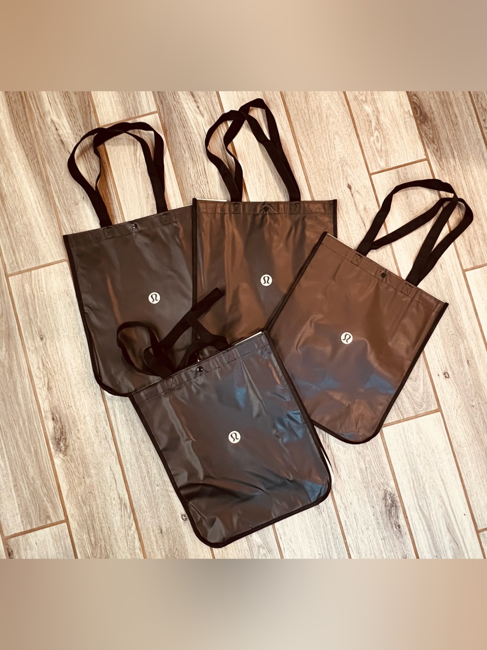 Lululemon Reusable Shopping Tote Bag Bundle – 4 Large Black Logo Totes - Picture 4 of 4